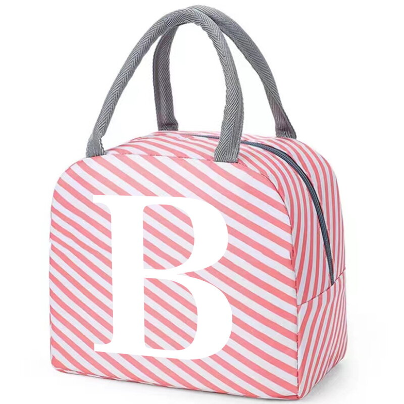 Insulated Lunch Bag Kids Food Storage Bags for Girl Teenage Pink Cute Lunch Box Design White Letter Printing