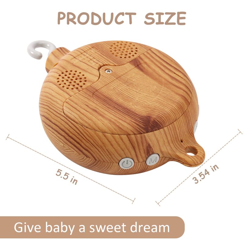 Box Crib Musical Music Baby Mobile Bed Hanging Bell Electric Rotary Toys Motor Accessory Pendant Toy Nursery Plays Wood Grain