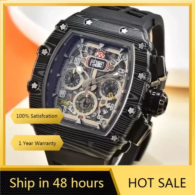 Top Luxe Mechanische Stijl Heren Horloge Waterdicht 6 Naald Run Tweede Horloges Wijn Vat Vormig Richard Quartz Horloge