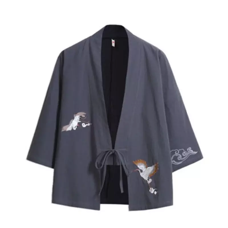 Pria Wanita Kardigan Naga Cina Tradisional Pakaian Jepang Samurai Derek Gaya Jepang Kimono Haori Mantel