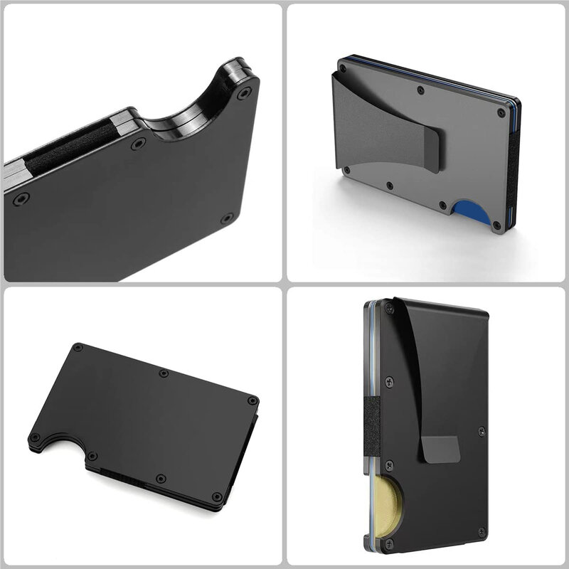 กระเป๋าสตางค์อลูมิเนียมแบบเรียบง่ายสำหรับผู้ชายเคสที่ใส่บัตรกระเป๋าเงินโลหะป้องกัน RFID แบบบาง2023ออกแบบโลโก้ได้ตามต้องการ