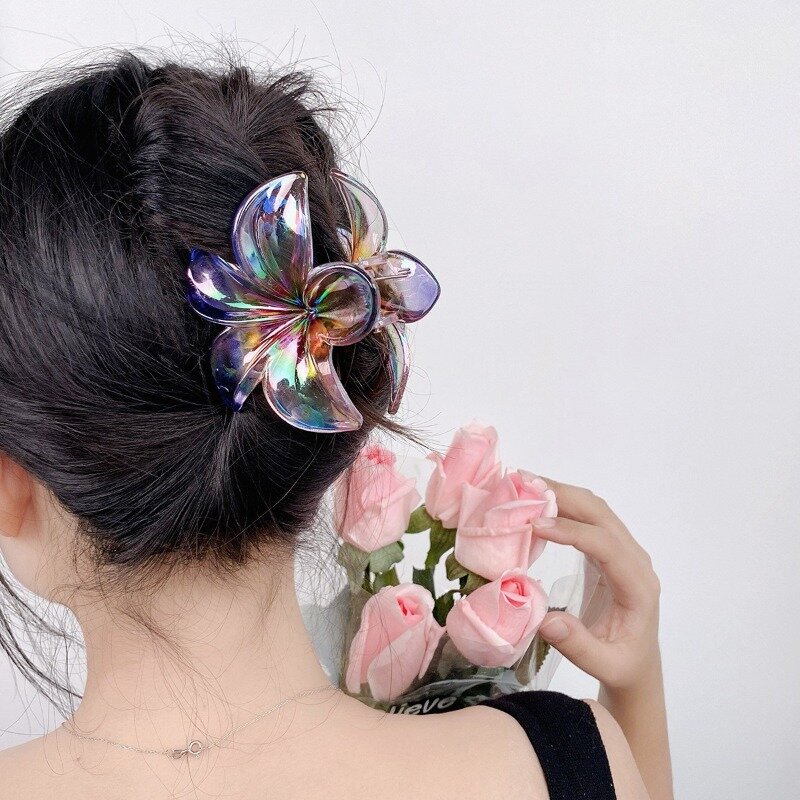 New Trendy Frangipane Hair Claw Flower Spring Grab Clip Korean Shark Clip Summer  Hair Accessoroes for Women Wholesale 2024