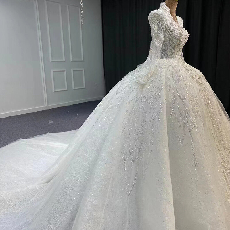 Сверхтонкие популярные дизайнерские свадебные костюмы для женщин, свадебное платье в пол с длинными рукавами, иллюзионное платье с блестками, свадебное платье MN151