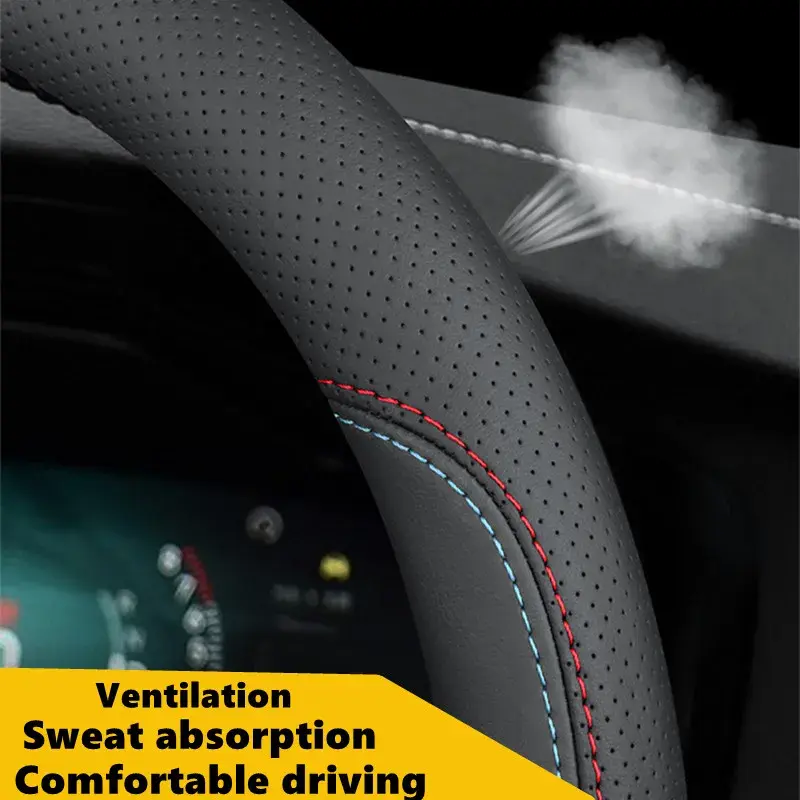 Nappa Leather Car Steering Wheel Cover For Tesla Model 3 Y S X 2019 - 2023 4 Seasons 36-38 CM Black Auto Interior Accessories