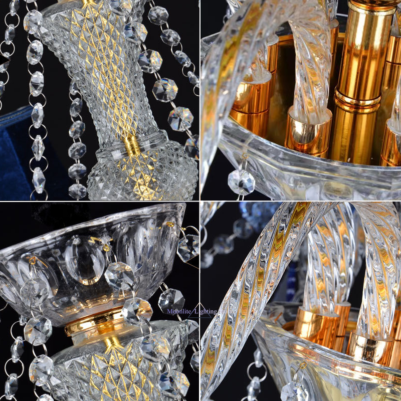 Lampu kristal logam emas Modern, lampu kristal E14 dekorasi rumah dapur, perlengkapan ruang makan
