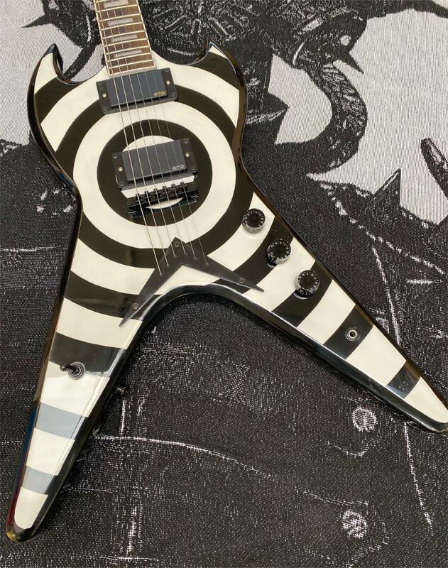 Wysokiej jakości gitara elektryczna, spersonalizowana gitara elektryczna w kształcie litery V, lakier w kształcie koła, przetworniki HH, wysoka jakość dźwięku