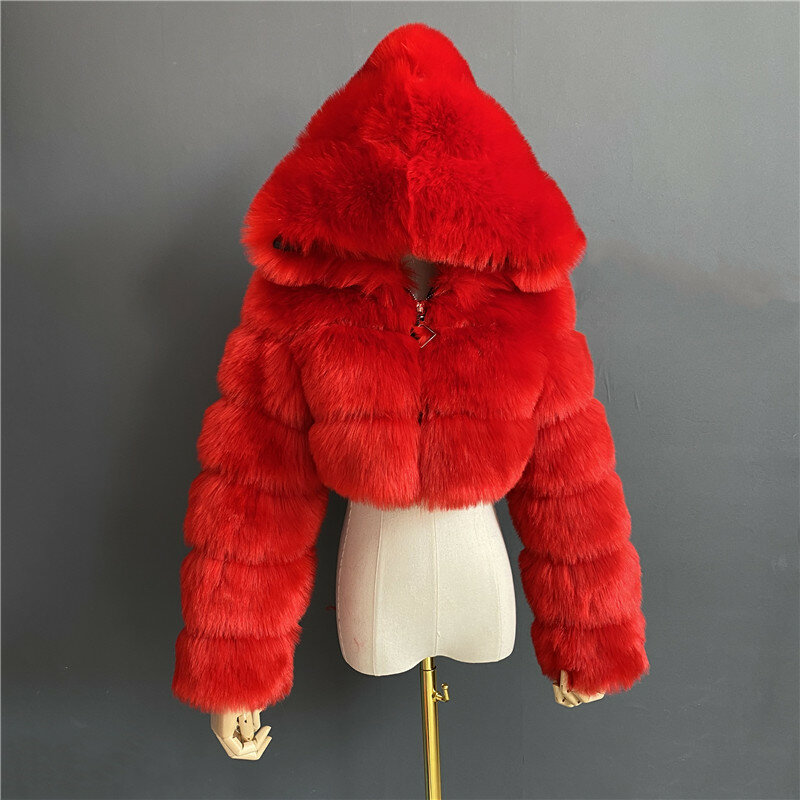 女性のための人工毛皮のコート,短いキツネの毛皮のジャケット,厚くて暖かい,冬,2024