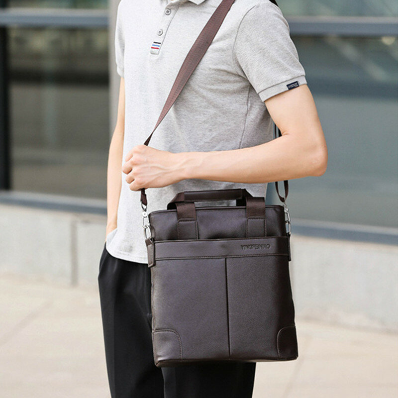 Vintage Men's PU Leather Briefcase Business Vertical Handbag Luxury Male Shoulder Messenger Bag Office File Bag