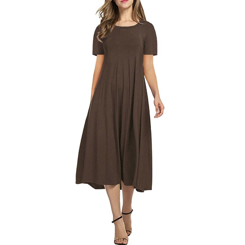 Plus Size damska długa sukienka z okrągłym dekoltem w jednolitym kolorze odzież codzienna z średnim rękawem spódnica jesienno-zimowa styl imprezowy odzież damska