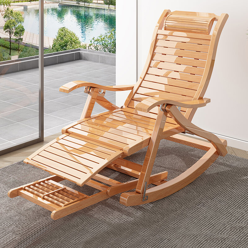 Living room Folding Rocking Armchair relax Sun lounger Nap portable adult Bamboo Recliner chair ergonomic Balcony lazy Furniture