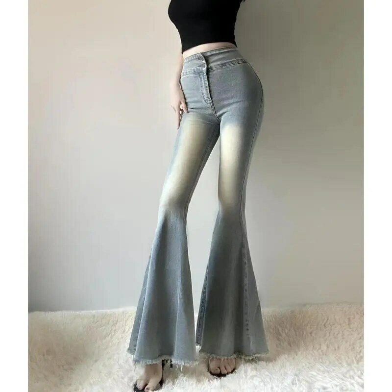 Jeans para esfregar chão feminino de cintura alta, calça jeans casual, elasticidade emagrecedora, moda sexy, primavera e verão