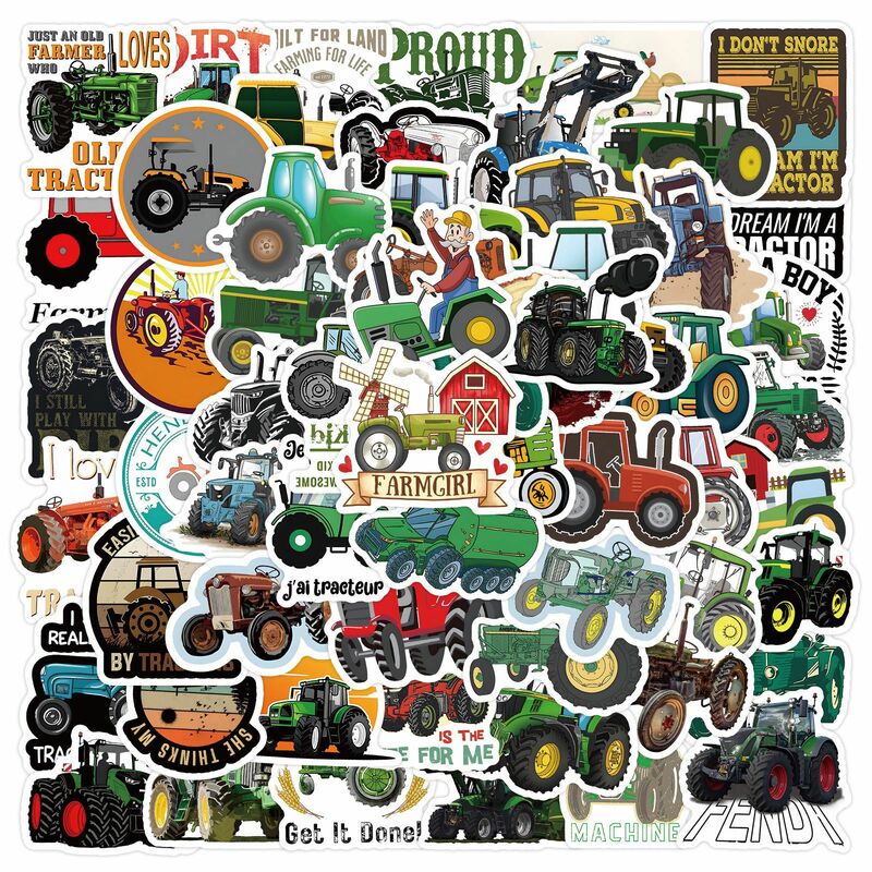 Autocollants de tracteur de ferme pour valise, skateboard, ordinateur portable, bagages, téléphone, voiture, style bricolage, 10 pièces, 30 pièces, 60 pièces
