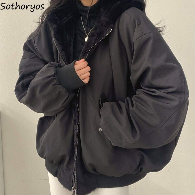 Parkas Women Thicken Daily Students Casual Winter Comfortable Double-layer All-match Korean Style Simple Trendy Solid Warm Cute
