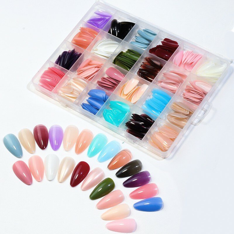 576pcs/box Colorful Fake Nails Acrylic Full Cover Nail Tips Ballet Wear Nail Press On Nails With Gel DIY Manicure Tools