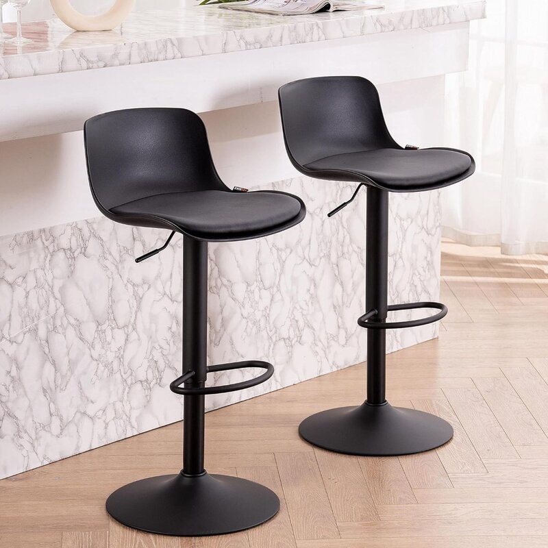 YOUTASTE Black Bar Stools Set of 2 Counter Height Bar Stool Upholstered Adjustable Swivel Metal High Back Bar Chairs PU Soft Cus