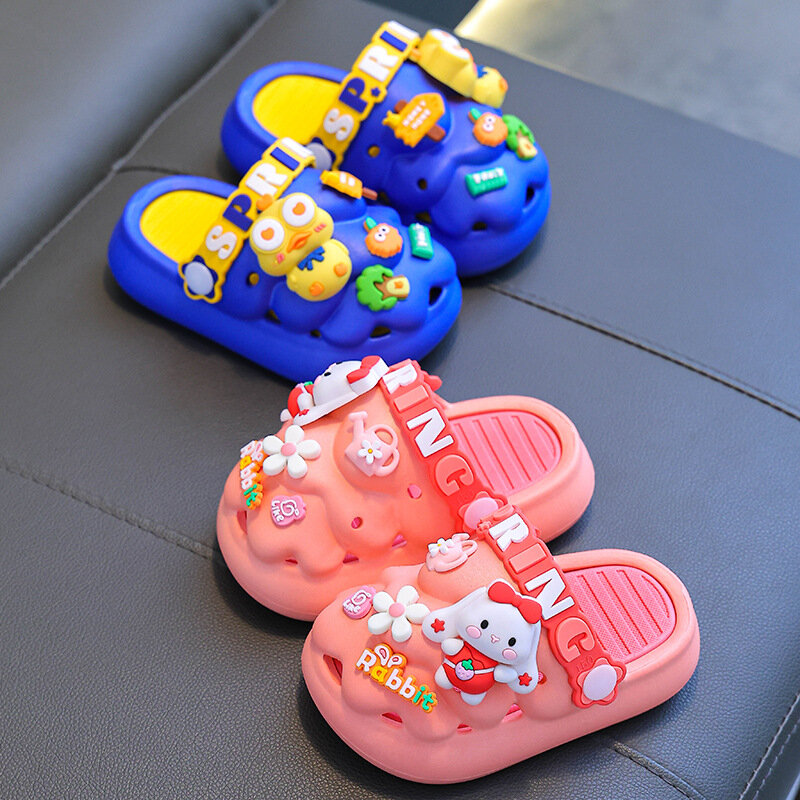 Summer Slippers For Children Cold Slippers Indoor Non-Slip Soft Bottom Comfort Cute Baby Hole Shoes Boys Girls