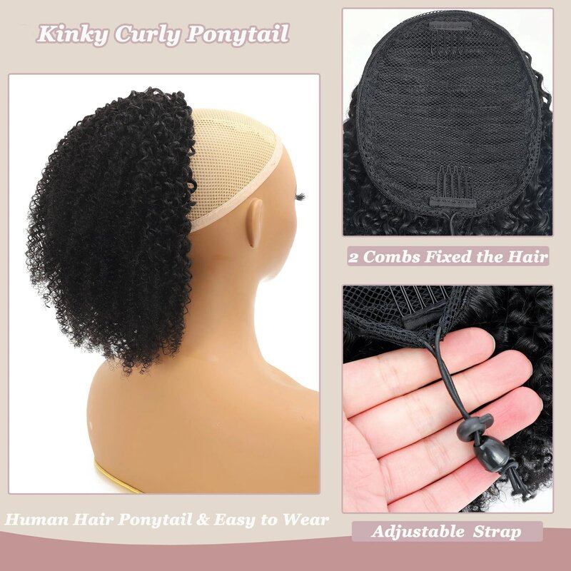 Kinky Curly Drawstring Ponytail Human Hair 10A Brazilian Virgin Human Hair Ponytail Natural Ponytail Extension Natural Black