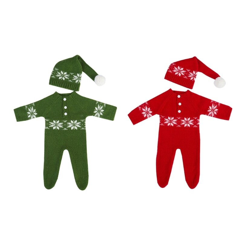 Topi Merah Santa Mohair dan Alat Peraga Pemotretan Jumpsuit untuk Pakaian Bayi