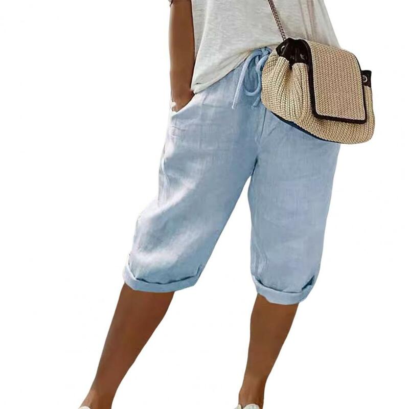 Shorts de cintura feminina com cordão elástico, monocromático, ajuste solto, streetwear verão