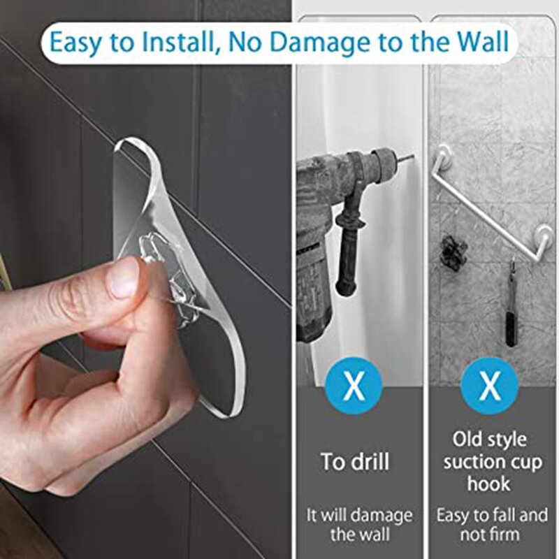กาวตะขอประตู10ชิ้น, ที่แขวนติดผนังใสกันลื่นไม่ติดบนตะขอสติ๊กเกอร์ติดผนังห้องครัวห้องน้ำ