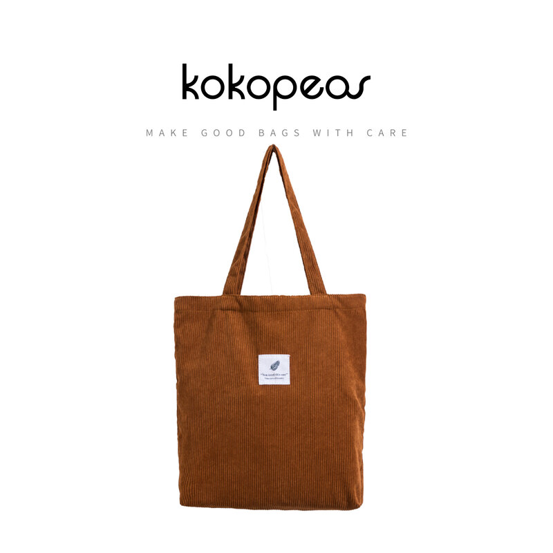 KOKOPEAS-Bolso de compras de pana plegable, bolsa de mano informal de alta calidad, ecológico, reutilizable, para comestibles, ligero