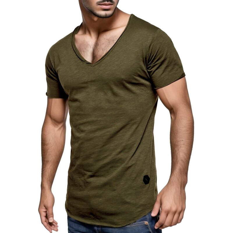 V 슬리브 솔리드 플러스 넥 짧은 컬러, 여름 사이즈 남성 블라우스, 캐주얼 근육, 솔리드 편안한 브리프 컬러, 통기성 남성 셔츠