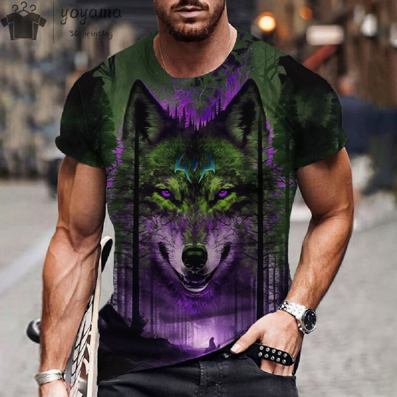 Camiseta con estampado de lobo en 3d para hombre, camiseta de manga corta con estampado de Animal Digital, Jersey cómodo, Tops, ropa de cuello redondo, camiseta de gran tamaño