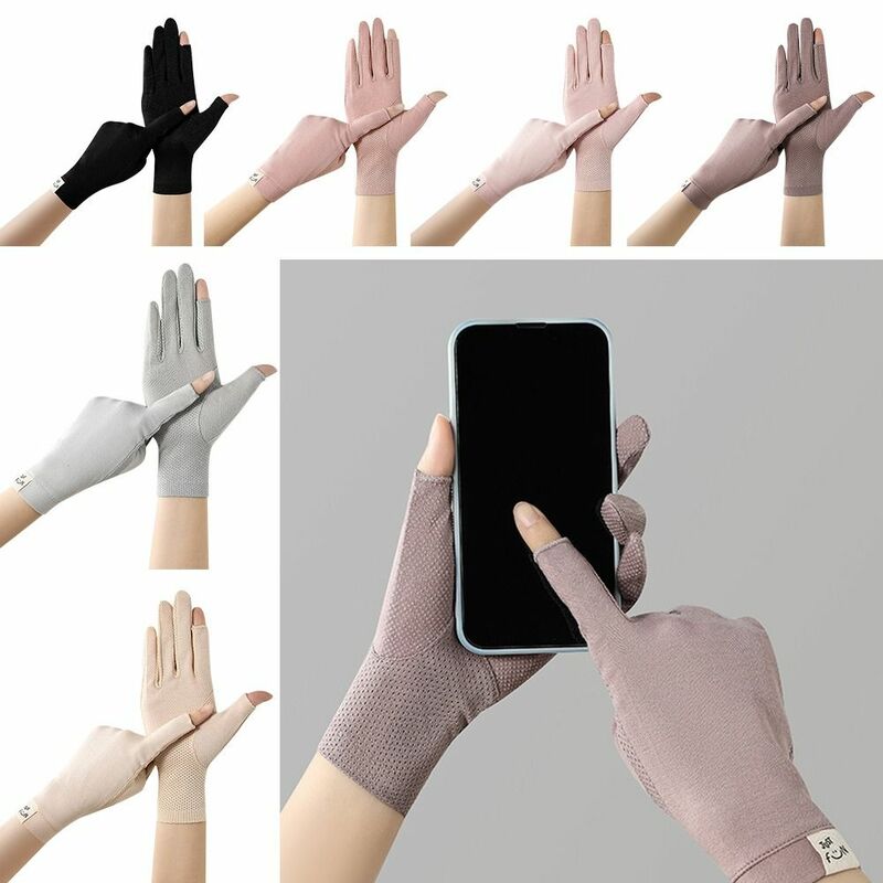 Luvas anti-UV touch screen para mulheres, luvas antiderrapantes para dirigir, luvas finas