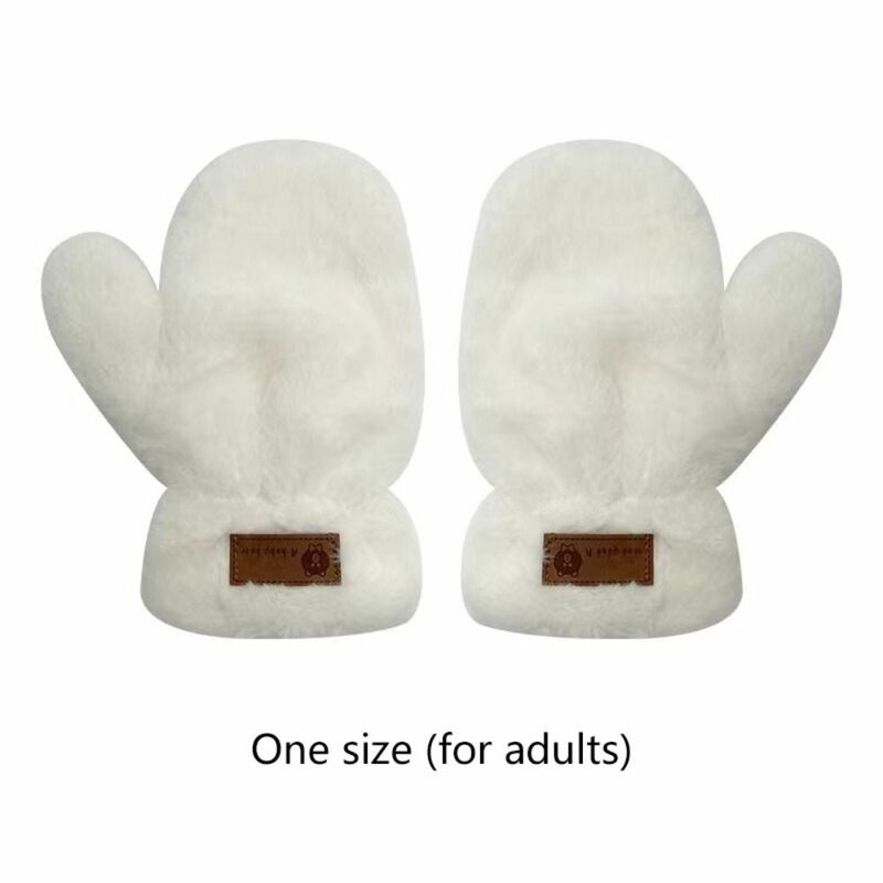 Ciepłe zimowe rękawiczki zagęszczone aksamitne białe pluszowe rękawiczki puszyste uroczy list rękawiczki damskie