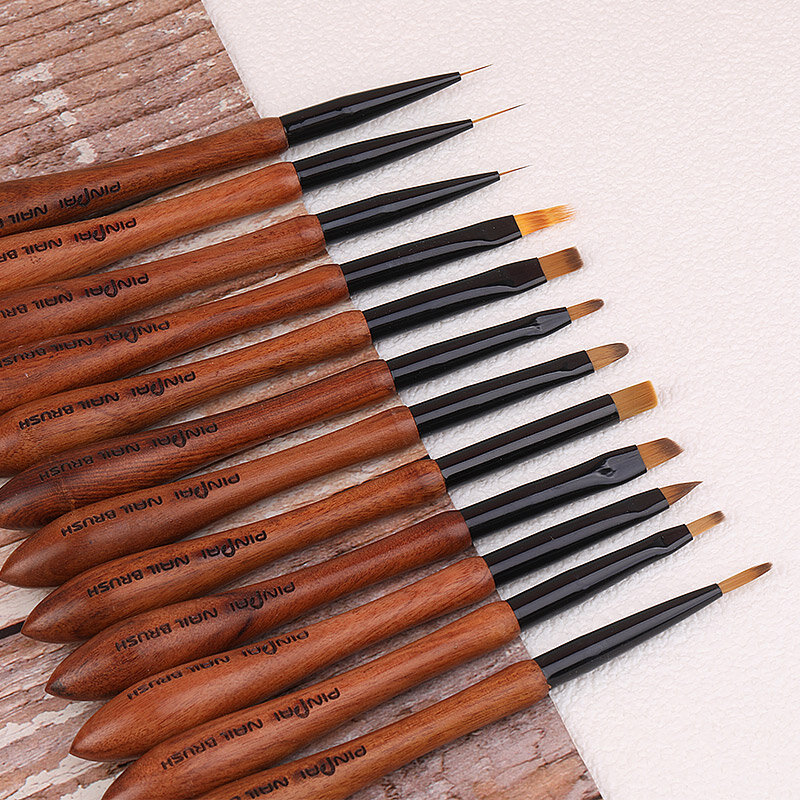 Ручка из сандалового дерева, градиентный эффект, искусственная Кисть для ногтей, ручка для рисования, полосы, цветы, инструменты для маникюра и дизайна ногтей