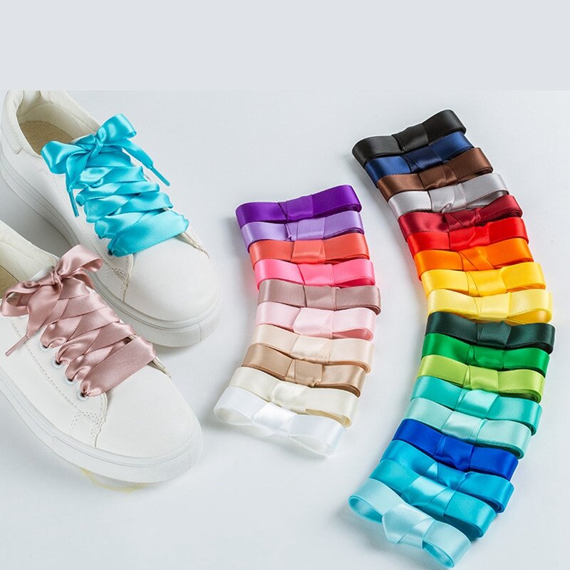Cordones de satén de seda para zapatos de mujer, cinta plana de 2 CM de ancho, 22 colores, 80CM, 100CM, 120CM, S1, 1 par