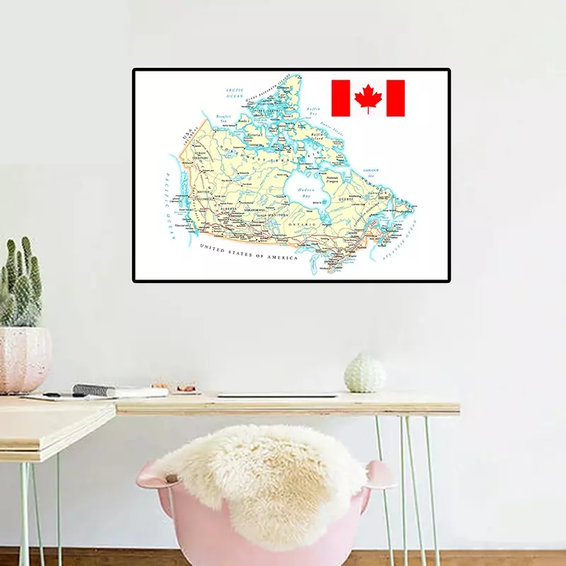 Toile décorative de la carte du Canada, 59x42cm, affiche artistique murale pour la maison, fournitures scolaires, cadeau de voyage