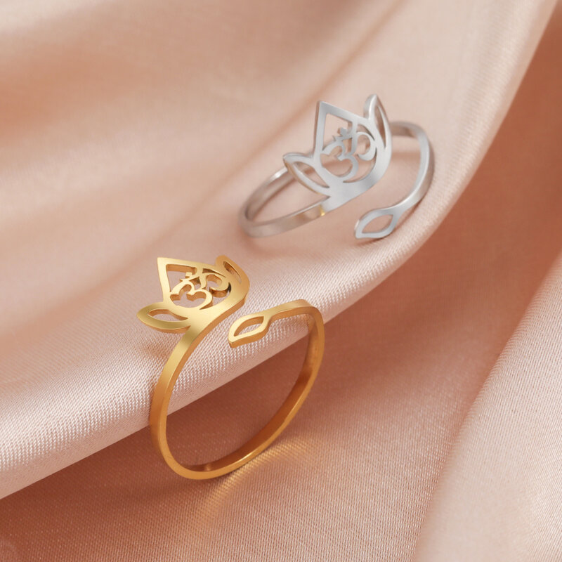Cooltime แหวนดอกบัวสแตนเลสสำหรับผู้หญิงปรับได้, แหวนเครื่องรางช้างตกแต่งบ้าน2024เครื่องประดับโบราณของขวัญแต่งงาน