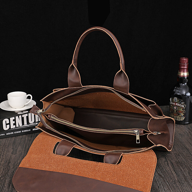 Men's minimalist retro fashion one-shoulder oblique span PU leather laptop laptop bag