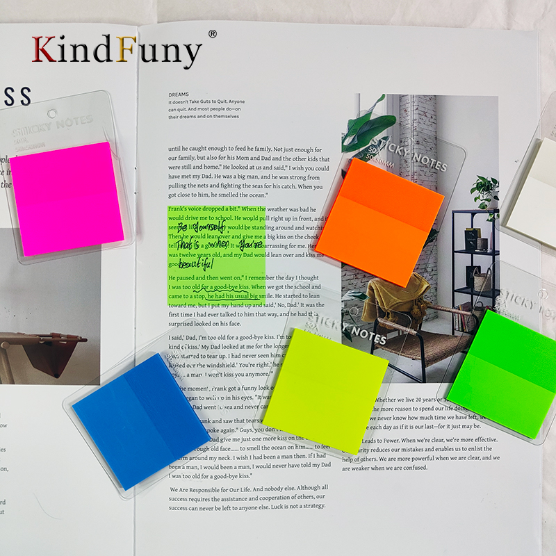 KindFuny 50 Sheets Waterproof Transparent Self Adhesive Memo Pads Sticky Bookmark See Through Office School Sticky Notes Marker