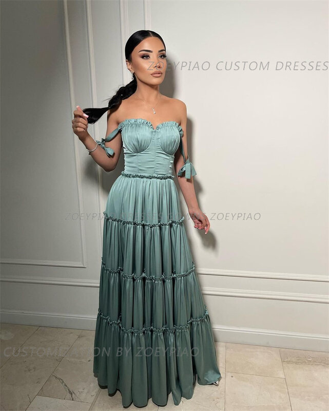 Zielony Izrael długa linia suknie balowe kochanie z odkrytymi ramionami suknia wieczorowa na przyjęcie niestandardowy satynowy strój formalna okazja sukienka