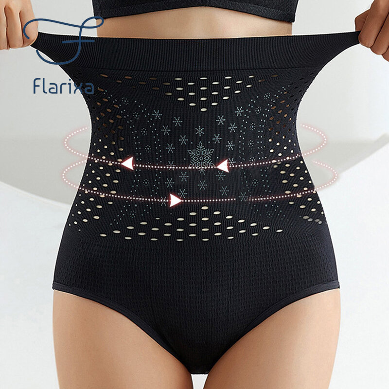 Flarixa High Waist Slimming Panties Women Fat Belly Shaper Tummy Control Underwear Seamless Hollow Briefs Fat Burning Shapewear