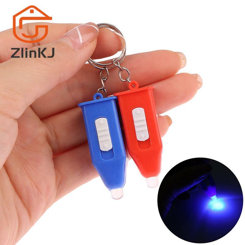 Mini plástico ultravioleta lanterna LED, pingente pequeno, chaveiro ao ar livre, fácil de transportar, luz roxa, presente, novo, 1pc