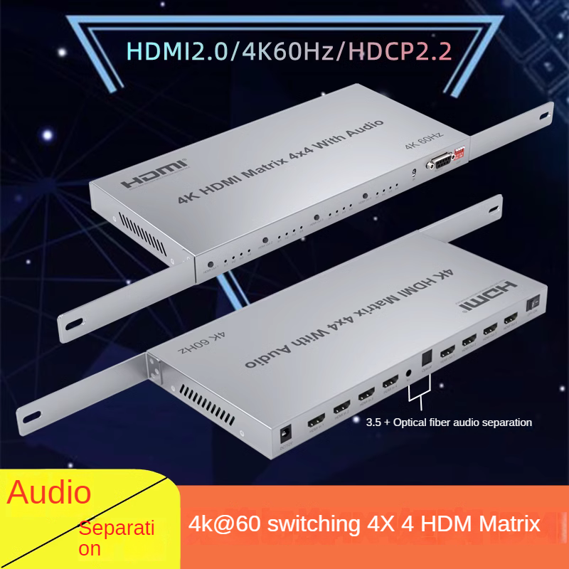 Sakelar matriks hdmi Audio utama Audio 4x4 untuk pengalaman berkualitas tinggi Splitter yang mudah dioperasikan 4 dalam 4 keluar dengan RS232 IR