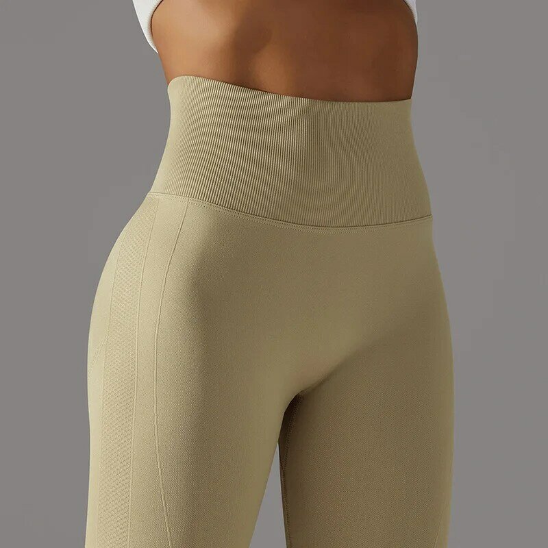 Pantalon de yoga tricoté sans couture pour femme, pantalon de course et de fitness, pantalon de sport taille haute, pantalon de levage des hanches, monochromatique
