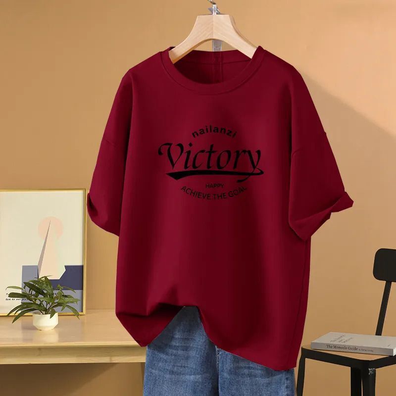 T-shirt à Manches Courtes en Coton Pur pour Femme, Pull Basique Décontracté, Confortable, Col Rond, Lettres Imprimées, Été