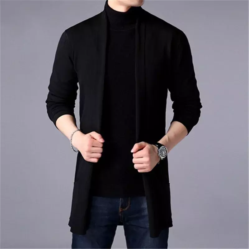Cardigã casual com capuz masculino, monocromático, quebra-vento de malha tamanho grande, suéter de manga longa, jaqueta outono e inverno