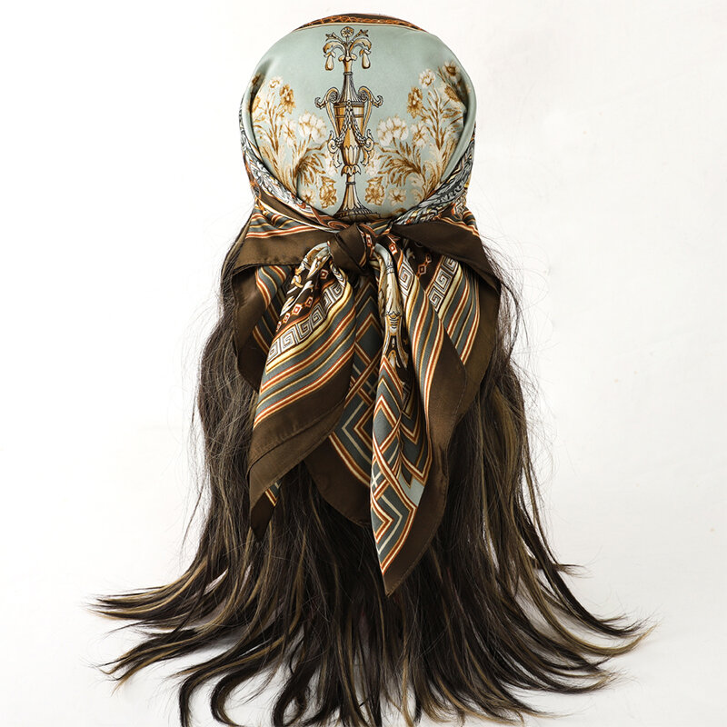 Luxury Brand Square Silk Scarf Women Hairband Design Printed Small Satin Shawls Foulard Neckerchief Female Headbands Bandana