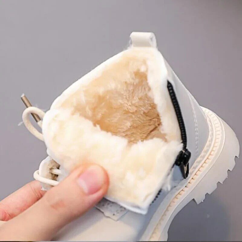 Botas de nieve gruesas y cálidas para niño y niña, zapatos de cuero, de algodón, otoño e invierno, 2022