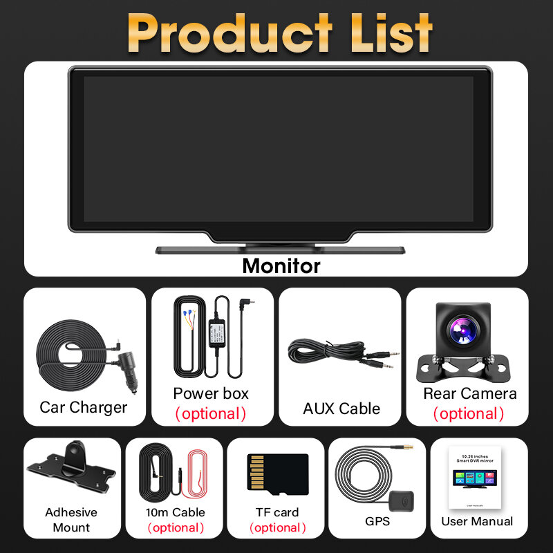 10.26 AI Screen Car Display Android 13 System Carplay Android AUTO 5G WIFI GPS Navigation Rearview Mirror Camera Smart Screen
