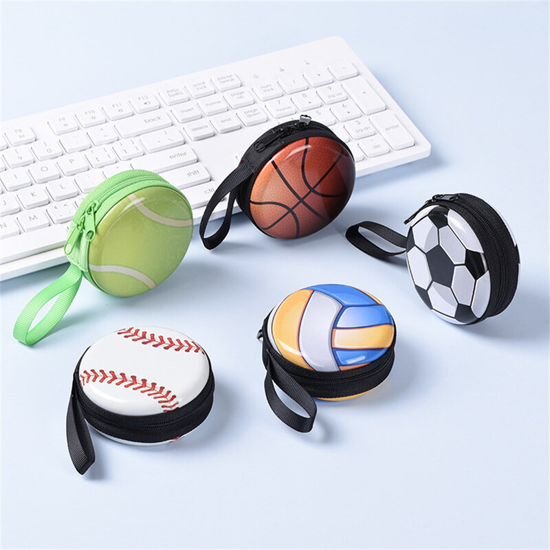 Small Ball Purses With Wristband Football Basketball Dinosaurs Printed Zipper Pouch For Coin Card Key Storage Earphone Box