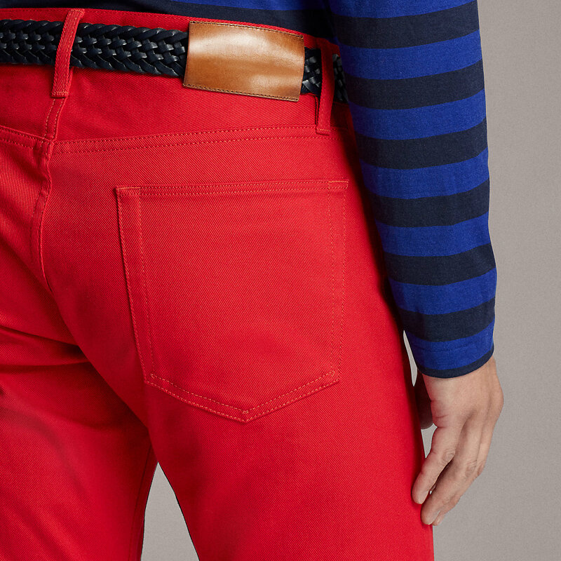 Czerwone jeansy męskie z czystej bawełny 2024 jesień/zima nowy produkt spersonalizowany Trend dżinsy na zamówienie mody dla mężczyzn
