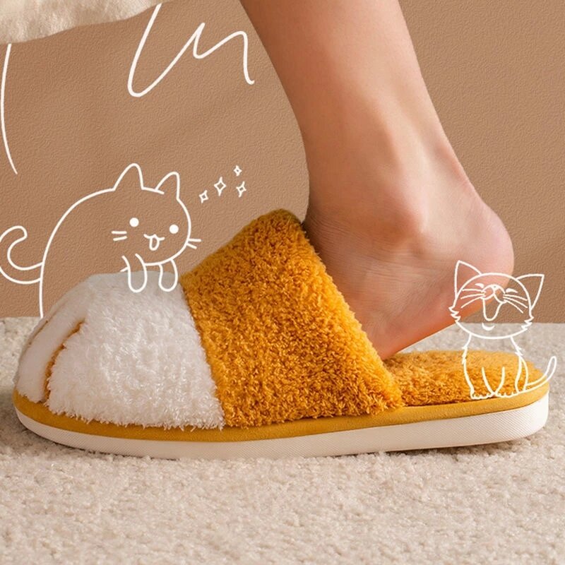 ฤดูหนาวน่ารัก Cat Paw Designer House รองเท้าแตะขนสัตว์ชั้นห้องนอนคนรัก Warm Plush รองเท้าในร่มสุภาพสตรี Fluffy สไลด...