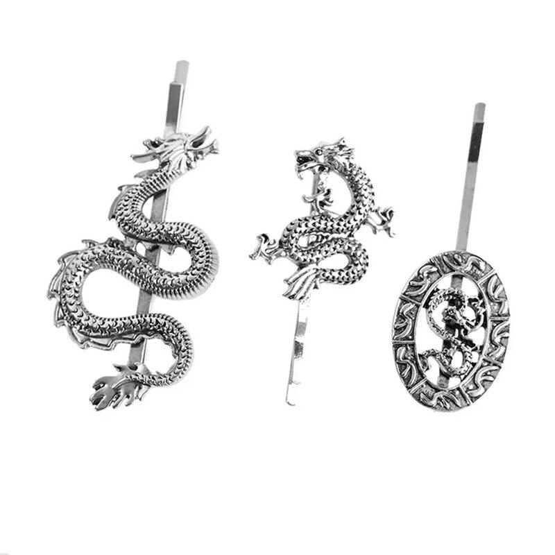 Horquilla de Metal con forma geométrica Punk para mujer, accesorios para el cabello femeninos, horquilla con forma de dragón, color plata, oro Simple, estilo chino