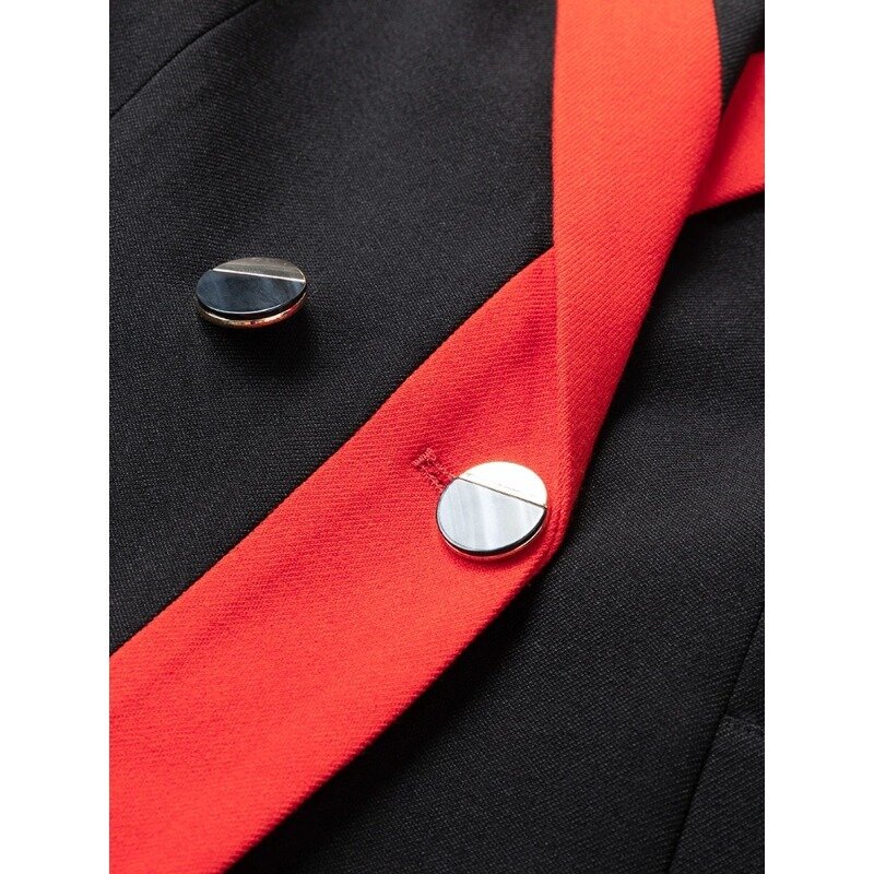 Terno de escritório listrado preto feminino, blazer feminino, roupa de trabalho de negócios feminina, casaco formal, cores de emenda, botão único